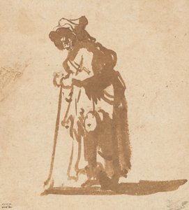 Mujer mendiga apoyada en un bastón, 1628-1630 de Rembrandt van Rijn