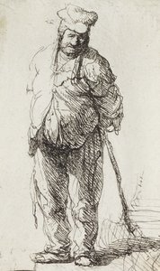Mendigo apoyado en un bastón de Rembrandt van Rijn