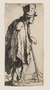 Mendigo con una mano lisiada, apoyado en un bastón de Rembrandt van Rijn