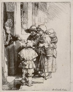 Mendigos recibiendo limosnas en la puerta de una casa, 1648