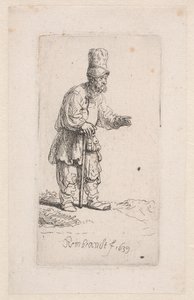 Campesino apoyado en un bastón de Rembrandt van Rijn