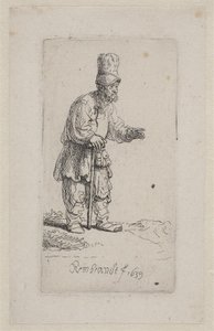 Campesino apoyado en un bastón de Rembrandt van Rijn