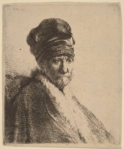 Busto de un hombre con gorra de visera alta, de tres cuartos a la derecha (¿el padre del artista) de Rembrandt van Rijn