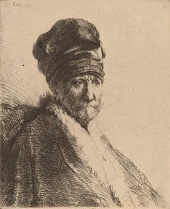 Busto de un hombre con un gorro alto, tres cuartos a la derecha (El padre del artista), 1630 de Rembrandt van Rijn