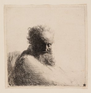 Busto de un anciano barbudo, mirando hacia abajo, tres cuartos a la derecha de Rembrandt van Rijn