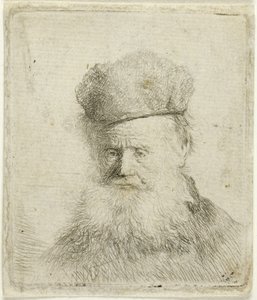 Busto de un Anciano con Gorro de Piel y Barba Fluyente, Casi de Frente de Rembrandt van Rijn