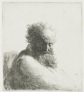 Busto de un anciano con barba, mirando hacia abajo, tres cuartos a la derecha de Rembrandt van Rijn