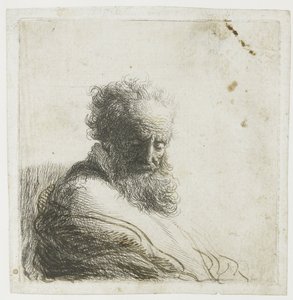 Busto de un anciano con barba, mirando hacia abajo, tres cuartos a la derecha de Rembrandt van Rijn