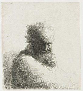 Busto de un anciano con barba, mirando hacia abajo, tres cuartos a la derecha de Rembrandt van Rijn