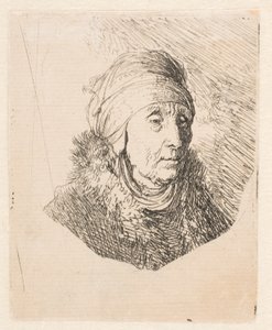 Busto de una anciana con un tocado alto atado a la barbilla de Rembrandt van Rijn