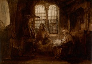 Cristo conversando con Marta y María, ca 1652 de Rembrandt van Rijn