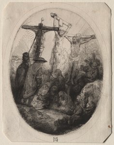 Christ Crucfied Between Two Thieves:  An Oval Plate de Rembrandt van Rijn