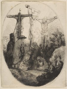 Cristo Crucificado Entre Dos Ladrones, placa ovalada, ca. 1641 de Rembrandt van Rijn