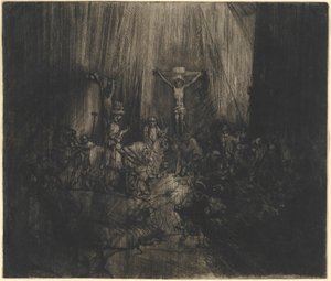 Cristo crucificado entre los dos ladrones (Las tres cruces) de Rembrandt van Rijn