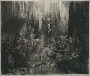 Cristo crucificado entre los dos ladrones: "Las Tres Cruces" de Rembrandt van Rijn