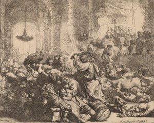 Cristo expulsando a los mercaderes del templo, 1635 de Rembrandt van Rijn