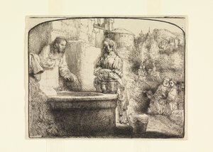 Cristo y la mujer de Samaria de Rembrandt van Rijn