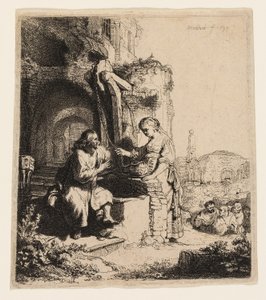 Cristo y la mujer de Samaria entre ruinas de Rembrandt van Rijn
