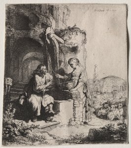 Cristo y la mujer de Samaria entre ruinas de Rembrandt van Rijn