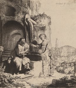 Cristo y la mujer de Samaria entre ruinas de Rembrandt van Rijn