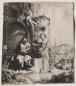 Cristo y la mujer de Samaria entre ruinas de Rembrandt van Rijn