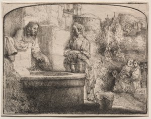 Cristo y la mujer de Samaria: una impresión arqueada, 1657-58 de Rembrandt van Rijn