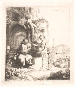 Cristo y la mujer de Samaria: entre ruinas de Rembrandt van Rijn