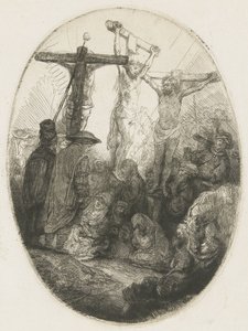 Cristo crucificado entre los dos ladrones: una placa ovalada de Rembrandt van Rijn