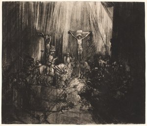 Cristo crucificado entre los dos ladrones: placa grande oblonga (las "Tres cruces") de Rembrandt van Rijn