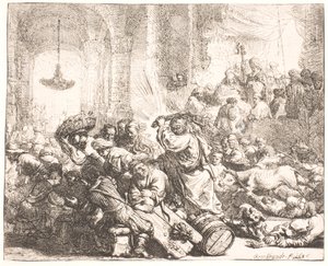 Cristo expulsando a los mercaderes del templo de Rembrandt van Rijn