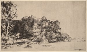 Grupo de árboles con vistas de Rembrandt van Rijn