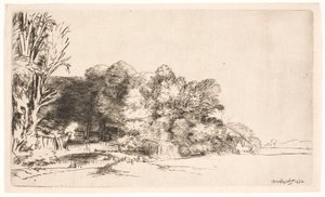 Grupo de árboles con una vista de Rembrandt van Rijn