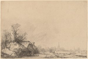 Cabaña junto a un canal de Rembrandt van Rijn
