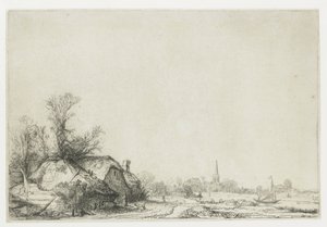 Casa de campo junto a un canal con vistas a Ouderkerk de Rembrandt van Rijn
