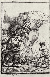 David y Goliat. Ilustración para Piedra gloriosa de Menasseh ben Israel de Rembrandt van Rijn