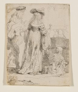 La muerte se aparece a una pareja de recién casados desde una tumba abierta de Rembrandt van Rijn