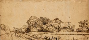 Edificios de granja junto a un camino de Rembrandt van Rijn