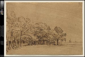 Granja bajo los árboles, c.1650 de Rembrandt van Rijn