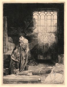 Fausto en su Estudio, Observando un Disco Mágico de Rembrandt van Rijn