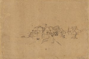 Figuras en el Anthoniesdijk entrando en Houtewael de Rembrandt van Rijn