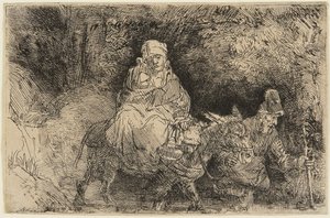 La huida a Egipto: la Sagrada Familia cruzando un arroyo de Rembrandt van Rijn