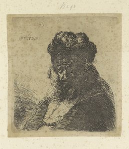 Anciano barbudo con sombrero de piel alto y ojos cerrados Recueil de quatre-vingt-cinq estampes originales (título de la serie) de Rembrandt van Rijn