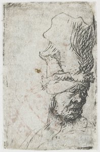 Cabeza de un hombre con una gorra de visera alta de Rembrandt van Rijn