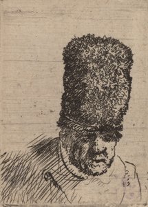 Cabeza de un anciano con gorro de piel de Rembrandt van Rijn