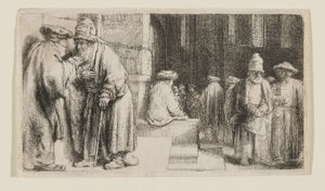 Judíos en una sinagoga de Rembrandt van Rijn