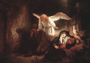 El sueño de José en el establo de Belén, 1645 de Rembrandt van Rijn