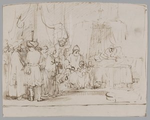 José les cuenta sus sueños a sus padres y a sus hermanos de Rembrandt van Rijn
