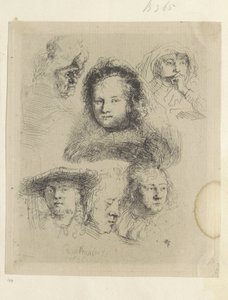 Kopstudies van Saskia en anderen Colección de ochenta y cinco grabados originales (título de la serie) de Rembrandt van Rijn