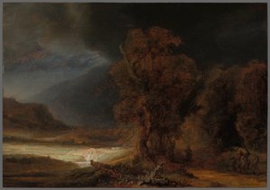 Paisaje con la parábola del buen samaritano de Rembrandt van Rijn