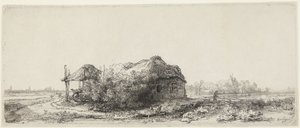 Paisaje con casitas de campo y un granero de heno